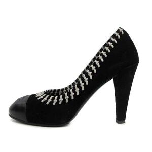CHANEL パンプス ピンヒール スエード ココマーク ビッグステッチ 25.0cm
