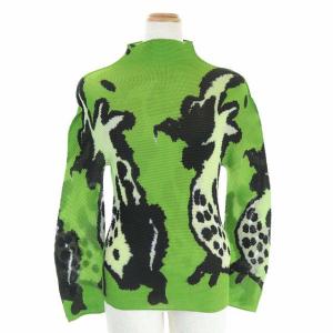 カットソー 長袖 ハイネック 総柄 プルオーバー 緑 黒 グリーン ブラック