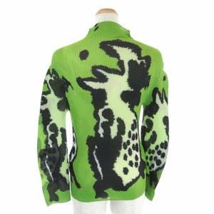 me ISSEY MIYAKE カットソー 長袖 ハイネック 総柄 プルオーバー 緑 黒 グリーン ブラック