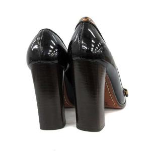 LOUIS VUITTON ソバージュ ダミエ ハイヒールパンプ エナメル スクエアトゥ 35 ブラック