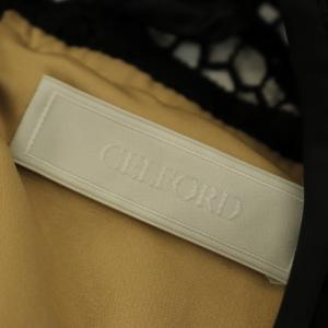 CELFORD ワンピース ドレスワンピ 総レース シースルー フリル 半袖 ロング 36 S 黒 ブラック