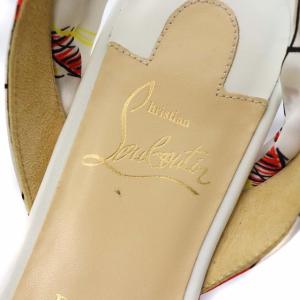 Christian Louboutin サンダル ストラップ リボン フラット レザー エナメル37 24cm 白 