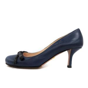 PRADA パンプス リボン レザー 37 ネイビー