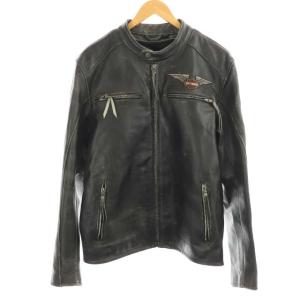 HARLEY DAVIDSON シングルライダース レザージャケット 革ジャン バックロゴ カウレザー L ブラック