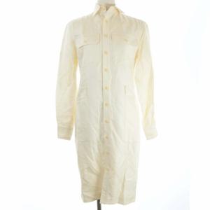 シャツワンピース ロング ミモレ丈 長袖 USA製 シルク混 オフホワイト