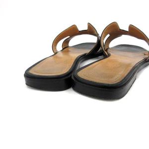 HERMES オアジス フラットサンダル Hロゴ レザー 36 黒