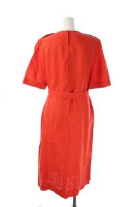 CELINE ヴィンテージ ワンピース 花柄 リネン マカダムボタン 金ボタン ベルト付き 38 レッド
