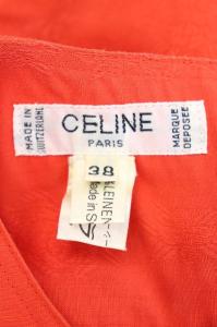 CELINE ヴィンテージ ワンピース 花柄 リネン マカダムボタン 金ボタン ベルト付き 38 レッド