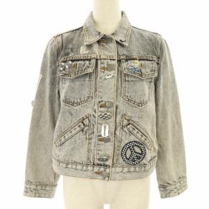 Gジャン ジージャン デニムジャケット スパンコール ワッペン デコ ビジュー M グレー