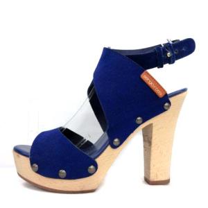 Sergio Rossi サンダル クロス ストラップ ハイヒール チャンキーヒール スエード ウッドソール 37 24-24.5cm 青 ブルー