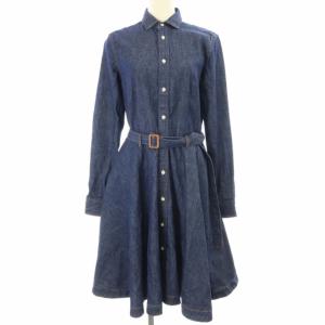 近年モデル シャツワンピース 長袖 ミモレ丈 デニム 4 Lネイビー