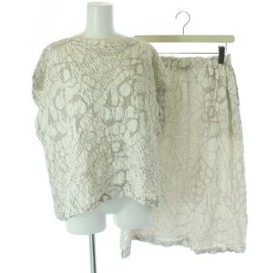 20SS セットアップ カットソー スカート シワ加工 総柄 ホワイト