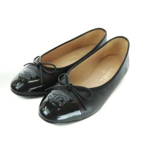  フラットシューズ ココマーク エナメル 36C ブラック