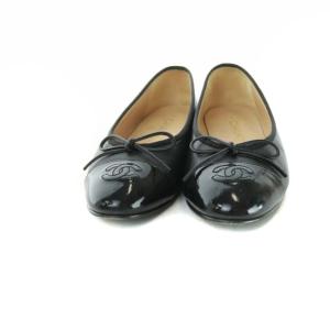 CHANEL  フラットシューズ ココマーク エナメル 36C ブラック