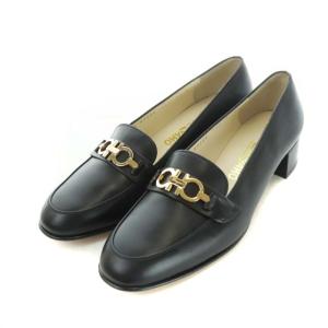 ガンチーニ パンプス ラウンドトゥ チャンキーヒール レザー 8.5D 26cm 黒 ブラック