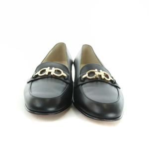 Salvatore Ferragamo ガンチーニ パンプス ラウンドトゥ チャンキーヒール レザー 8.5D 26cm 黒 ブラック