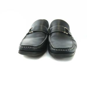 Salvatore Ferragamo ドライビングシューズ ローファー スクエアトゥ モンクストラップ レザー 27.5cm 黒 ブラック
