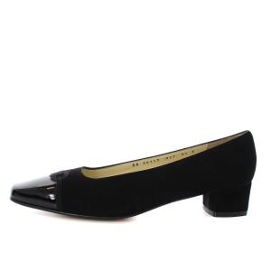 Salvatore Ferragamo パンプス スクエアトゥ ガンチーニ チャンキーヒール エナメル 切替 スエード 8.5D 26cm 黒 ブラック