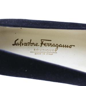 Salvatore Ferragamo パンプス スクエアトゥ ガンチーニ チャンキーヒール エナメル 切替 スエード 8.5D 26cm 黒 ブラック