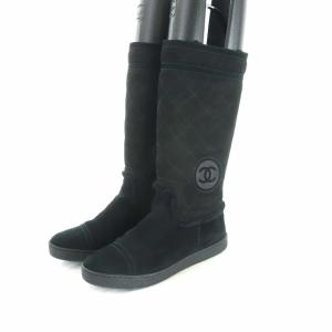 ロングムートンブーツ キルティング ココマーク 37 ブラック