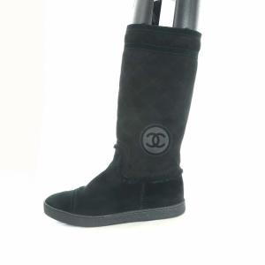 CHANEL ロングムートンブーツ キルティング ココマーク 37 ブラック