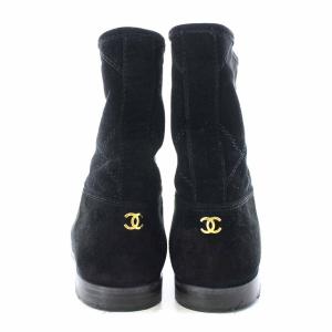 CHANEL ムートンショートブーツ ココマーク スエード 36 ブラック