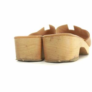 HERMES ケブラール サンダル レザー ウッドソール Hロゴ 36 ベージュ