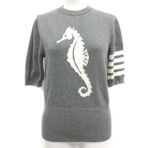 セーター ニット タツノオトシゴ インターシャ 半袖 36 S グレー 白