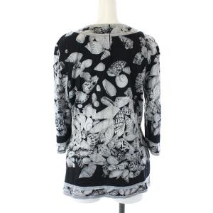 LEONARD FASHION カットソー 七分袖 総柄 スリット L 黒 ブラック