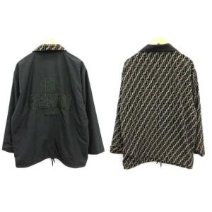 FENDI JEANS リバーシブルジャケット ズッカ柄 ロゴ ジップアップ カーキ ブラック