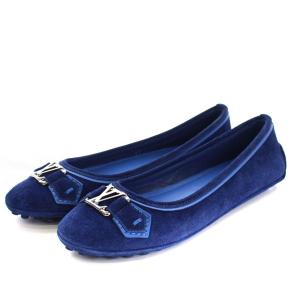 ドライビングシューズ フラット スエード レザー LV金具 35 ブルー