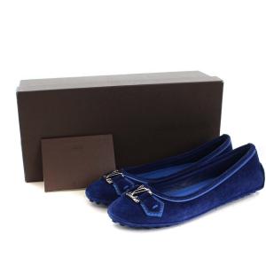 LOUIS VUITTON ドライビングシューズ フラット スエード レザー LV金具 35 ブルー