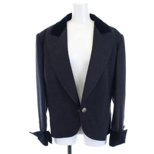 YVES SAINT LAURENT スーツ セットアップ 上下 テーラードジャケット シングル スカート ロング フレア ヴィンテージ ウール 44 XL 黒