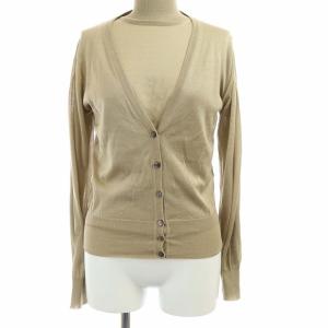 アンサンブルニット カーディガン ハイネックカットソー シルク ロゴボタン S ベージュ