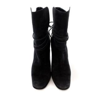 HERMES ショートブーツ ハイヒール スエード レースアップ スクエアトゥ 24cm