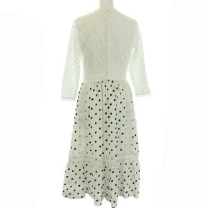 Chesty ワンピース レース ドット ひざ丈 七分袖 S ホワイト ブラック