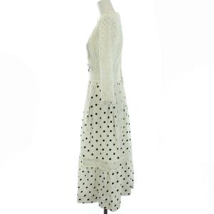 Chesty ワンピース レース ドット ひざ丈 七分袖 S ホワイト ブラック