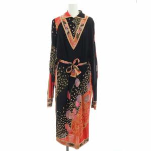 FASHION COLLECTION ヴィンテージ シャツワンピース 長袖 ドルマンスリーブ ロング シャーリング 総柄 シルク