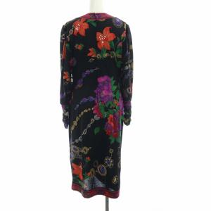 LEONARD FASHION ヴィンテージ ラップワンピース Vネック 総柄 シルク混 M ブラック