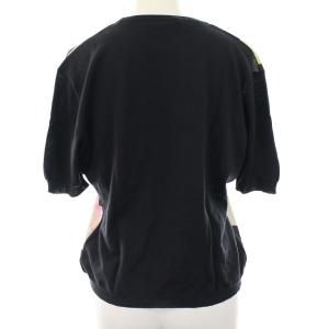 LEONARD カットソー Tシャツ 半袖 総柄 花柄 ウール シルク 紺 ネイビー