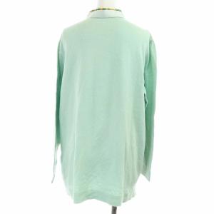 HERMES プリント切替長袖ニットポロシャツ M グリーン