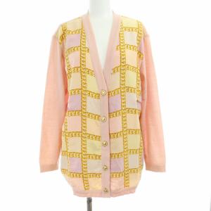 ヴィンテージ 長袖 ニットカーディガン マカダム 金ボタン オーバーサイズ 40 ピンク