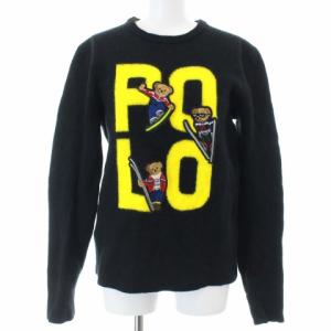スキーベアニット セーター クルーネック 長袖 ポロベア 刺繍 ウール XL ブラック