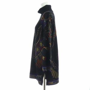 LEONARD FASHION ヴィンテージ タートルネック ニット セーター 長袖 総柄 ウール M ブラック