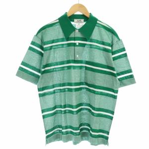 ポロシャツ ボーダー Hロゴ刺繍 M 緑