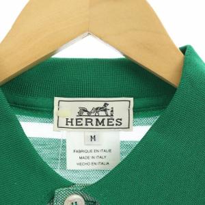 HERMES ポロシャツ ボーダー Hロゴ刺繍 M 緑