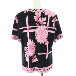 LEONARD FASHION フローラルプリント半袖ブラウス LL ブラック