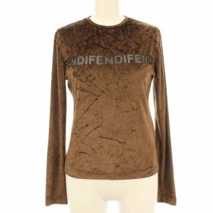 カットソー ベロア ロゴ 長袖 ストレッチ クルーネック ブラウン
