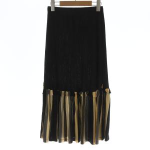 PLEATS PLEASE ISSEY MIYAKE ISSEY MIYAKE プリーツフレアスカート ロング丈 切替 ストライプ 3 ブラック