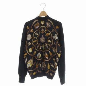 カットソー ニット 長袖 スカーフ柄 カレ柄 カシミヤ 38 ブラック